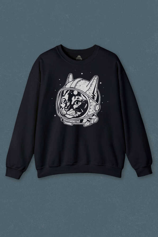 Lacivert Sweatshirt  Unisex Kedi Kozmonot Meow Astronot Cat NASA Uzay Baskılı Unisex Sweat