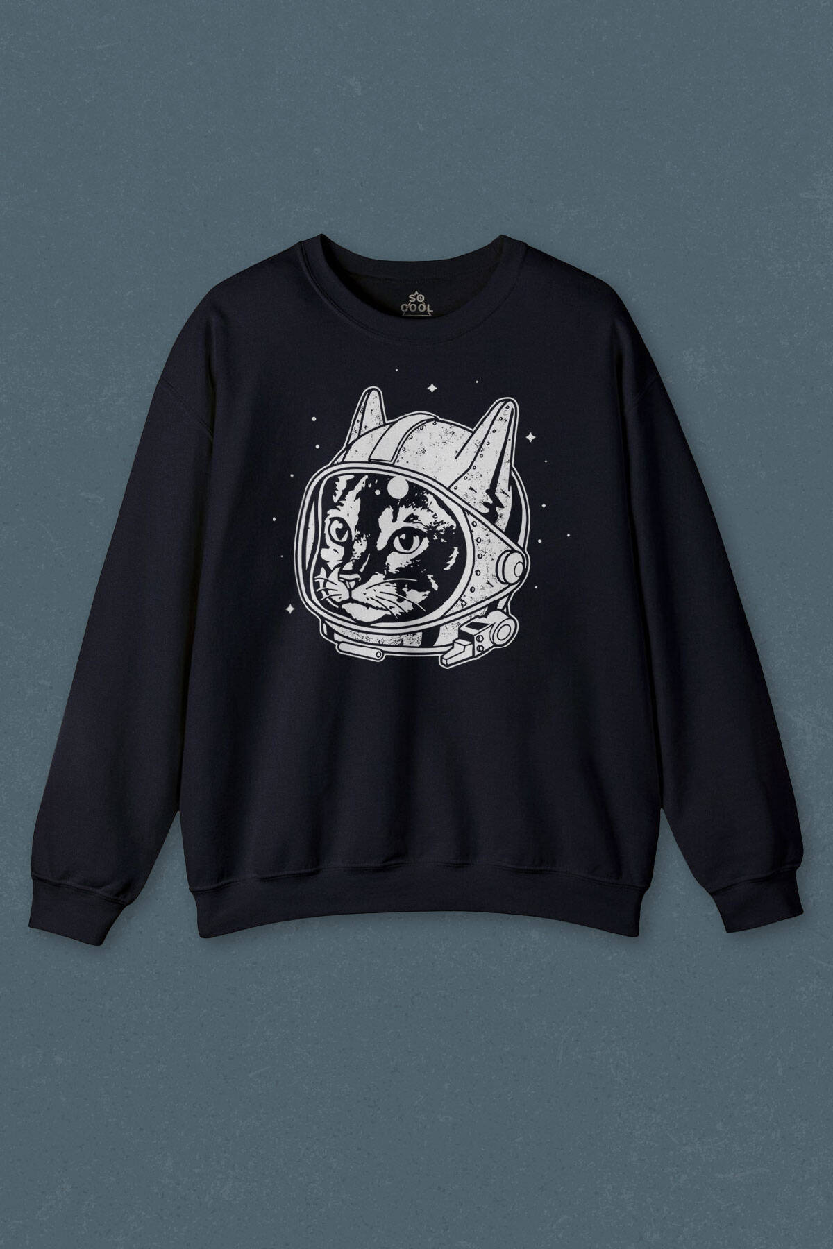 Lacivert Sweatshirt  Unisex Kedi Kozmonot Meow Astronot Cat NASA Uzay Baskılı Unisex Sweat