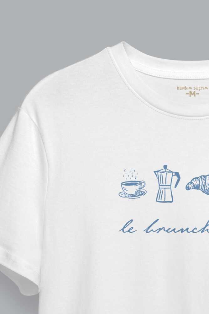 Le Brunch Club Beyaz Unisex Tişört Croissant Kahve Wine Minimal Tasarım Kısa Kollu T-shirt (1)