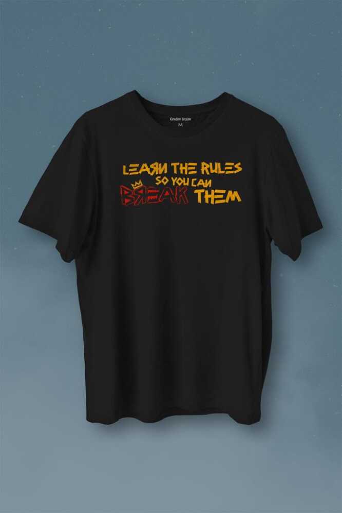 Learn The Rules Break Them Basquiat Kuralları Yık Baskılı Siyah Tişört Unisex