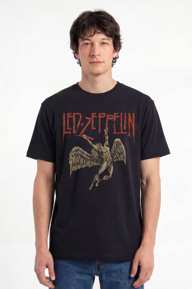 Led Zeppelin Falling Angel Rock Music Baskılı Tişört Unisex T-Shirt - 3