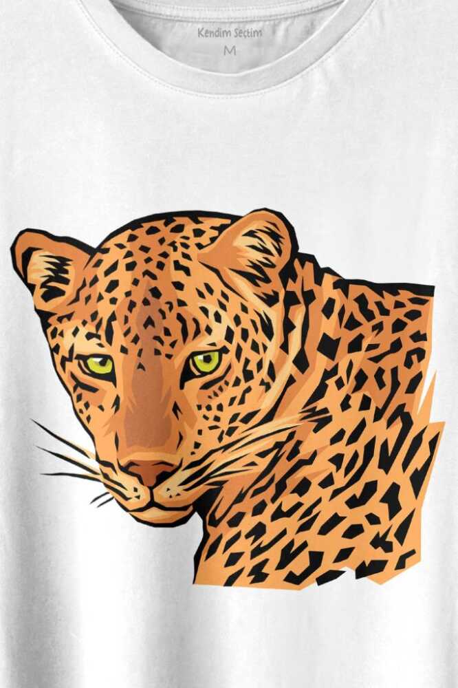 Leopard Face Çita Leopar Yüzü Lion Head Baskılı Beyaz Tişört Unisex (1)
