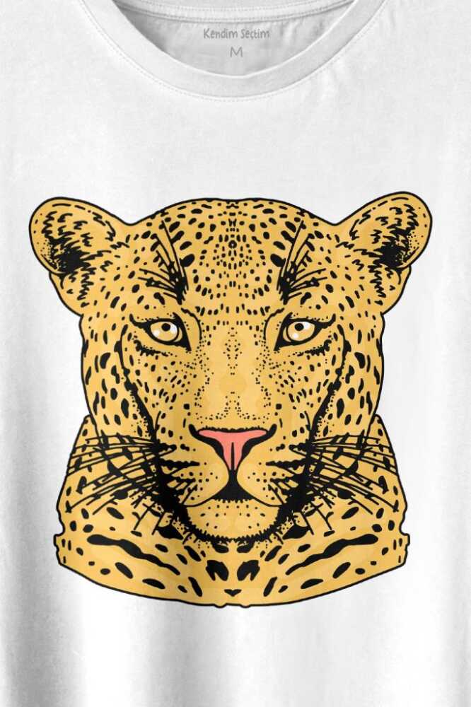Çita Leopar Yüzü Leopard Face Lion Head Baskılı Beyaz Tişört Unisex (1)