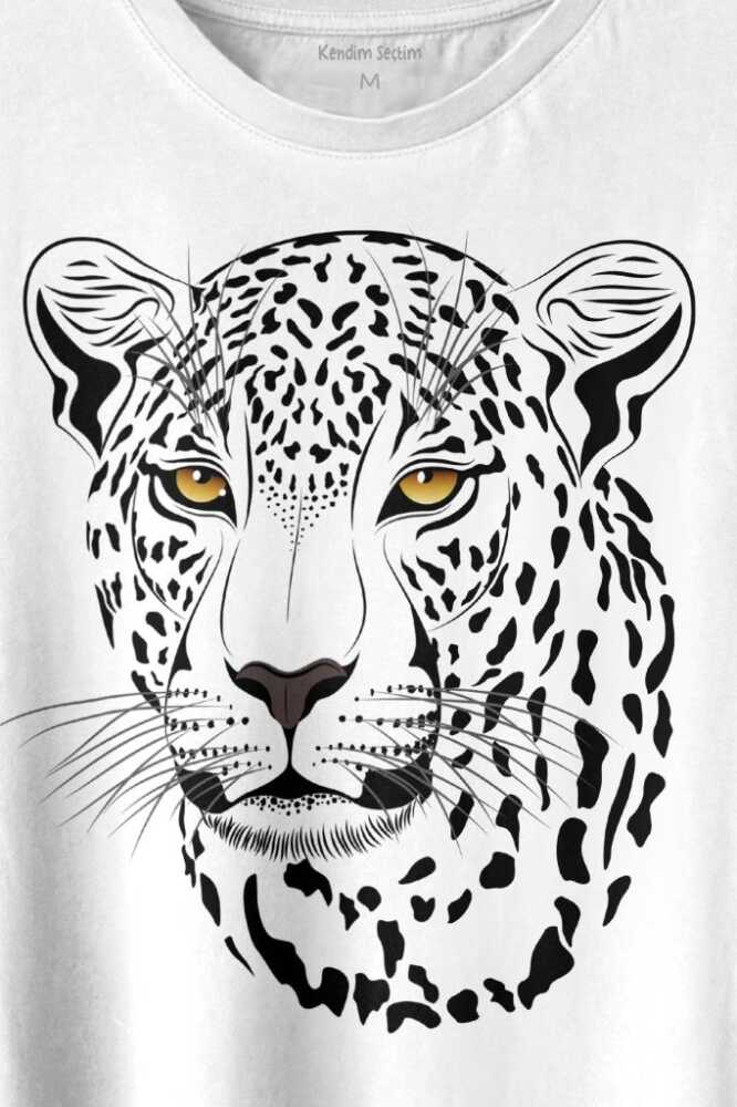 Leopar Yüzü Leopard Face Çita Lion Head Baskılı Beyaz Tişört Unisex (1)