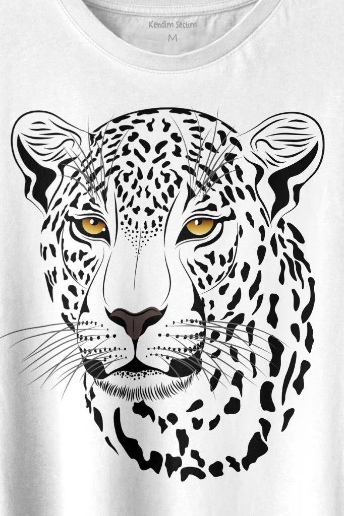 Leopar Yüzü Leopard Face Çita Lion Head Baskılı Beyaz Tişört Unisex (1)