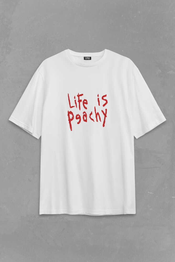 Life Is Peachy Korn Metal Music Nu Metal Rapcore Guitar Yazı Baskılı Oversize Beyaz T-shirt