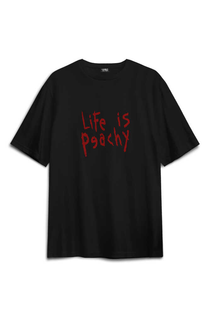 Life Is Peachy Korn Metal Music Nu Metal Rapcore Guitar Yazı Baskılı Oversize Siyah T-shirt