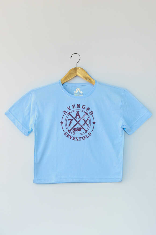 Light Blue Avenged Sevenfold Metal Rock Music Mavi Renk Kadın Crop Tişört Baby Tee