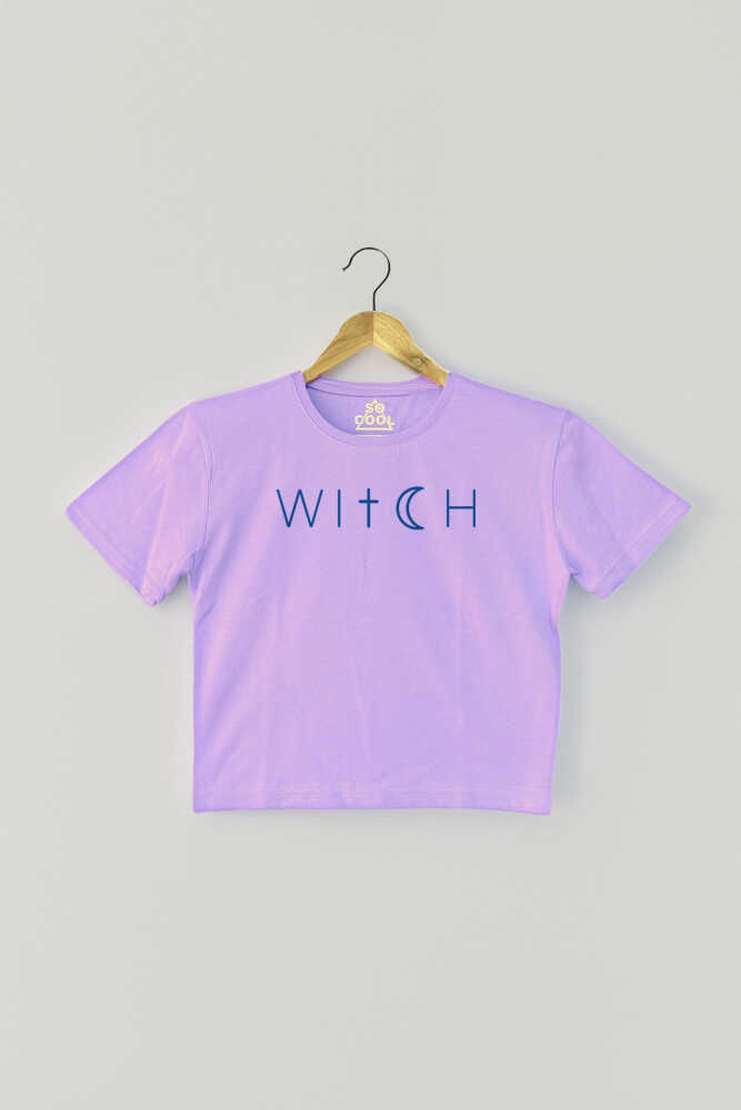 Lila Crop T-shirt Witch Cadı Mor Renk Kadın Tişört Baby Tee