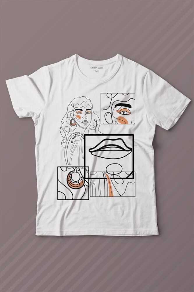 Line Art Kadın Çizim Minimal Baskılı Çocuk Tişört