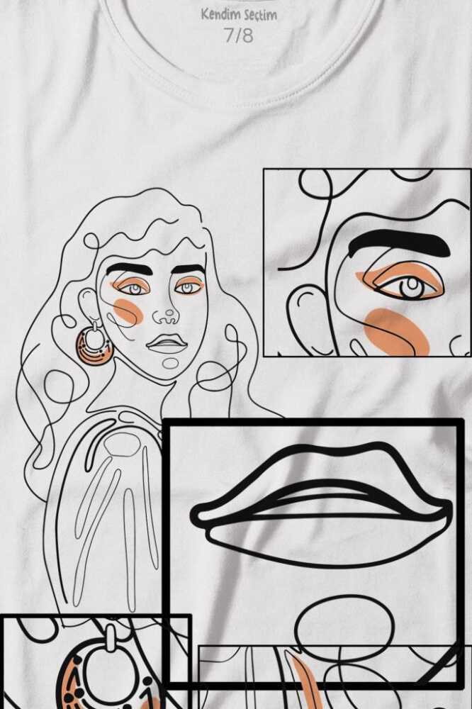 Line Art Kadın Çizim Minimal Baskılı Çocuk Tişört (1)
