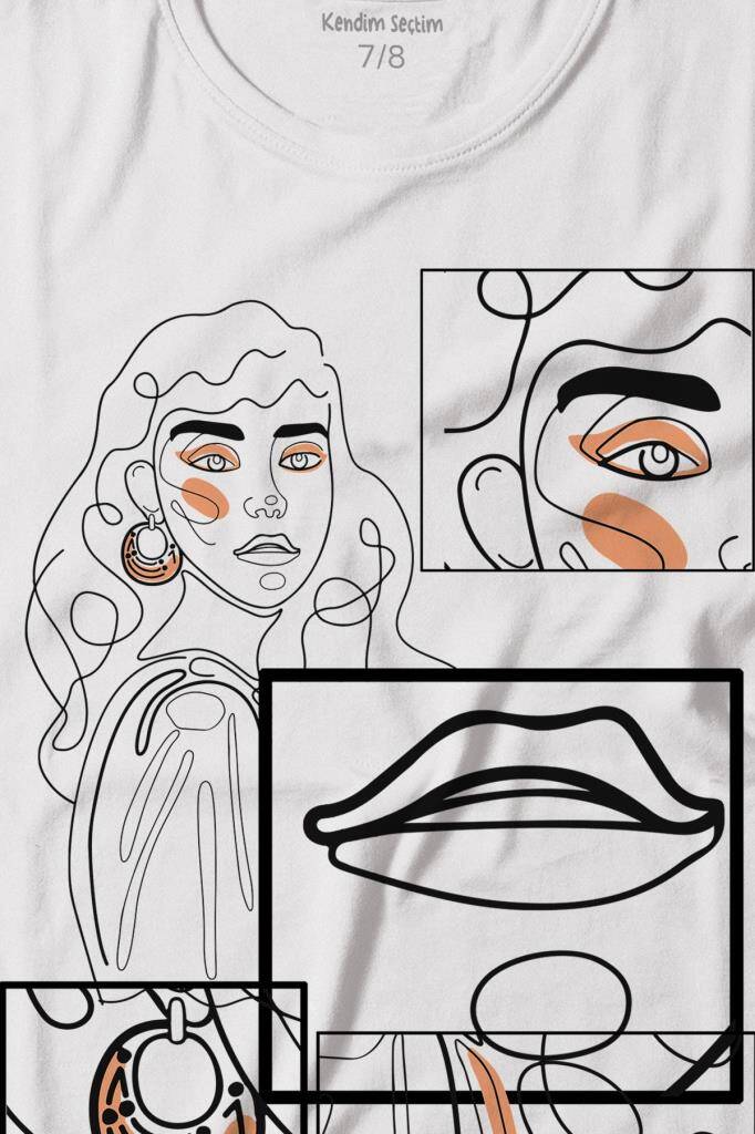 Line Art Kadın Çizim Minimal Baskılı Çocuk Tişört (1)