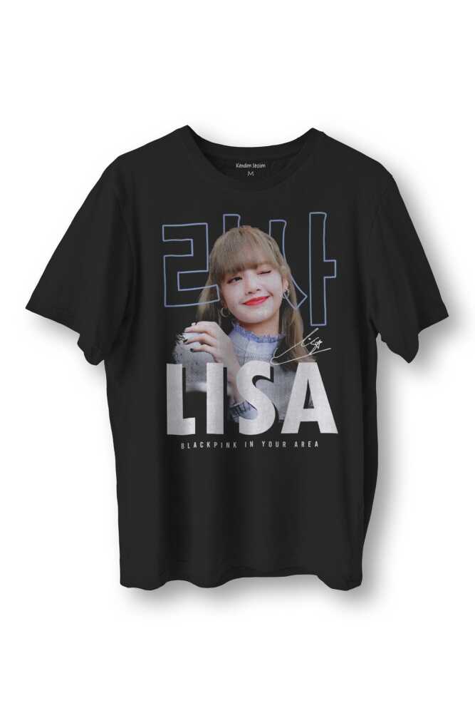 Lisa BlackPink Kore Music BLINK Baskılı Siyah Tişört - 1