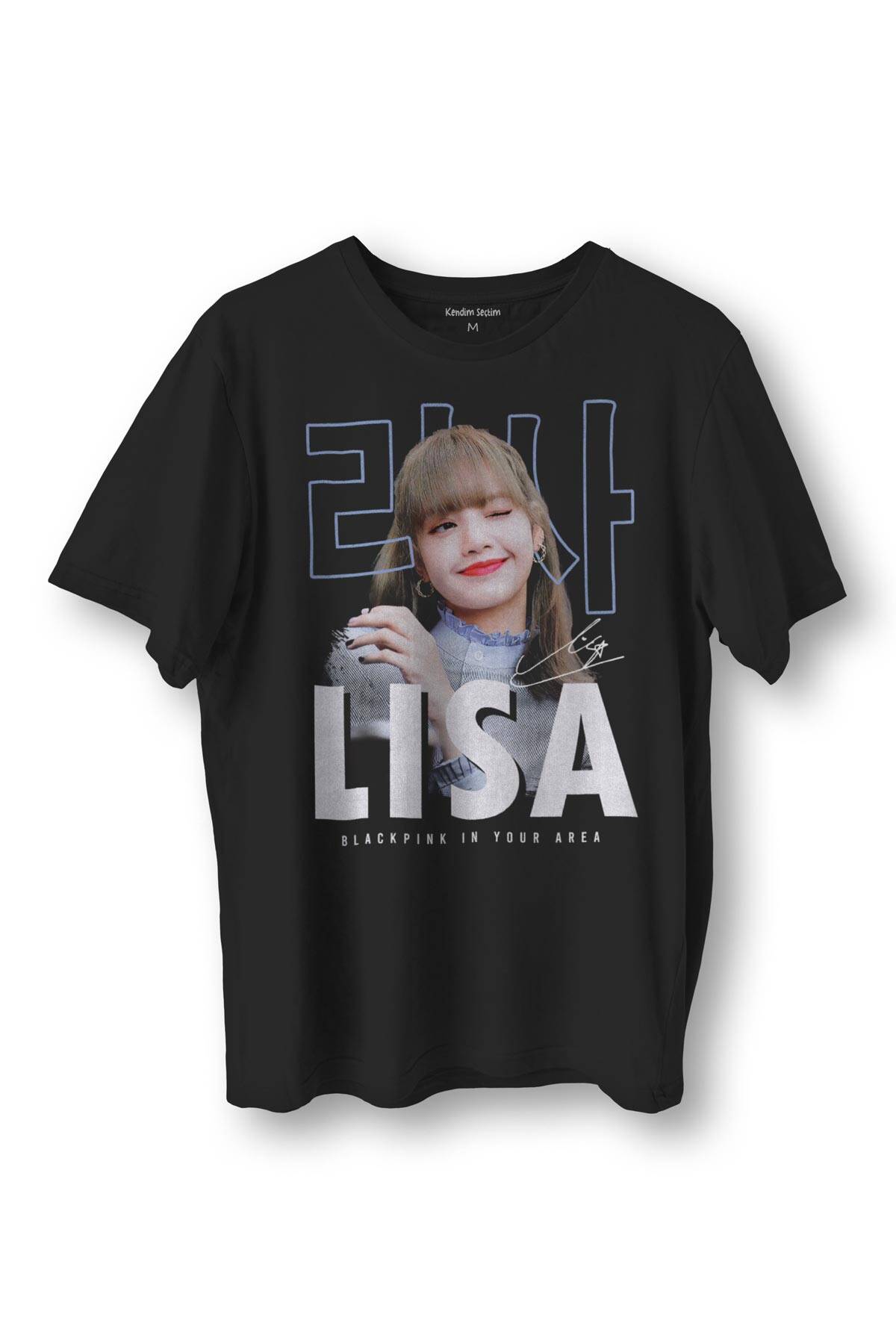 Lisa BlackPink Kore Music BLINK Baskılı Siyah Tişört - 1