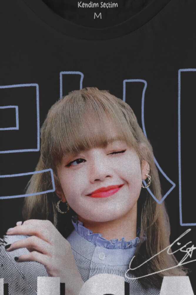 Lisa BlackPink Kore Music BLINK Baskılı Siyah Tişört - 2