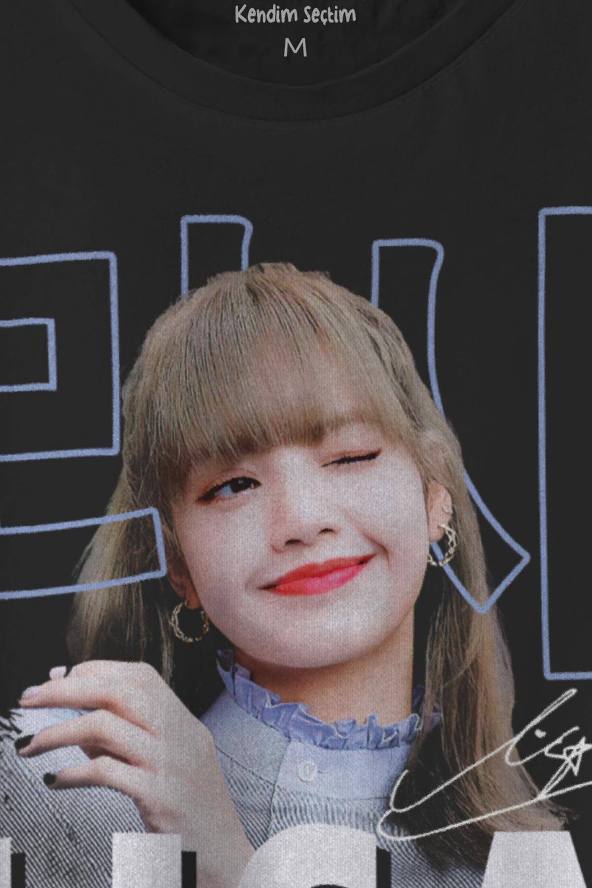 Lisa BlackPink Kore Music BLINK Baskılı Siyah Tişört - 2