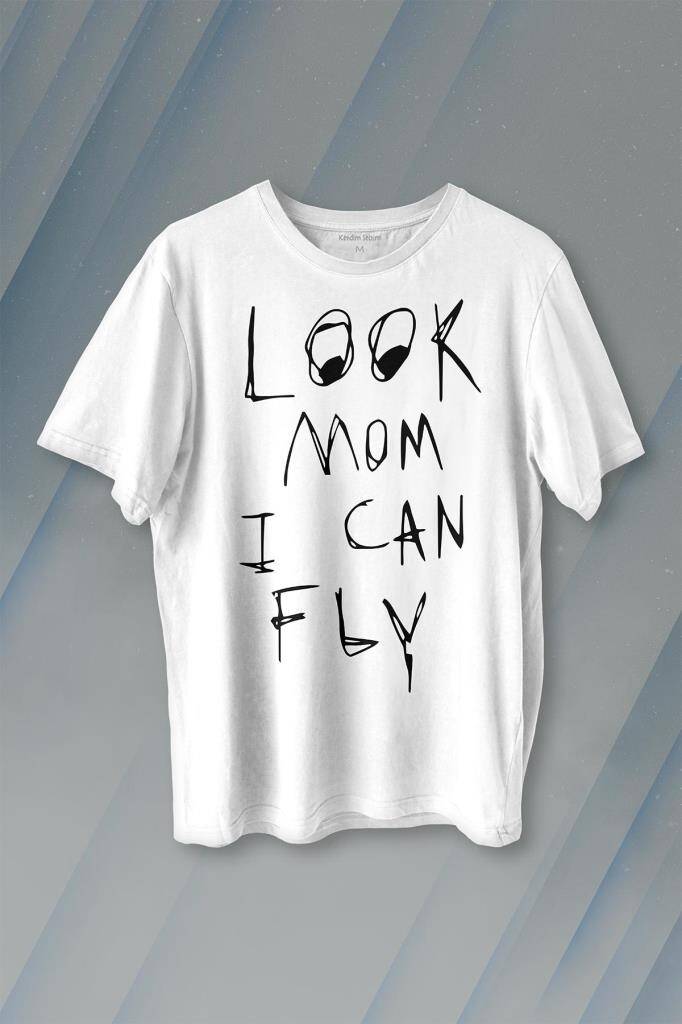Look Mom I Can Fly Travis Scott Baskılı Beyaz Tişört Unisex