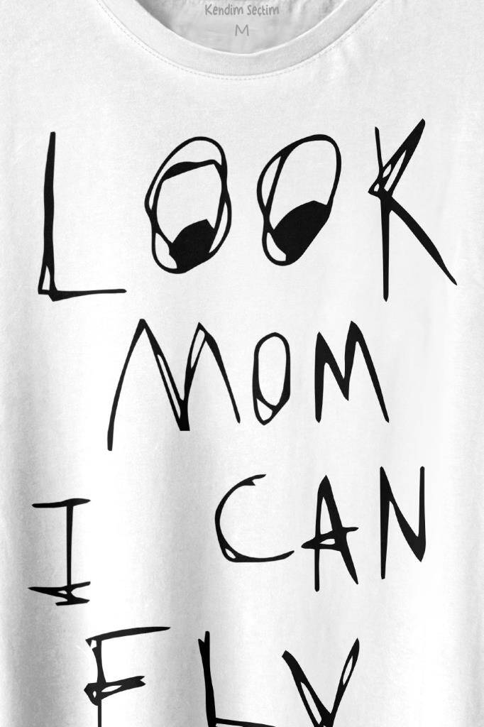 Look Mom I Can Fly Travis Scott Baskılı Beyaz Tişört Unisex (1)