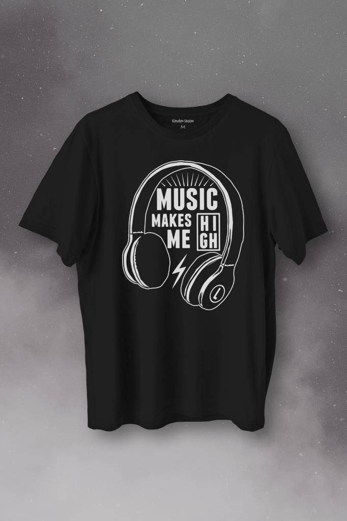Lost Boyz Music Makes Me High Kulaklık Baskılı Siyah Tişört Unisex