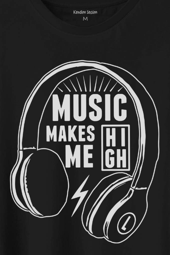Lost Boyz Music Makes Me High Kulaklık Baskılı Siyah Tişört Unisex (1)