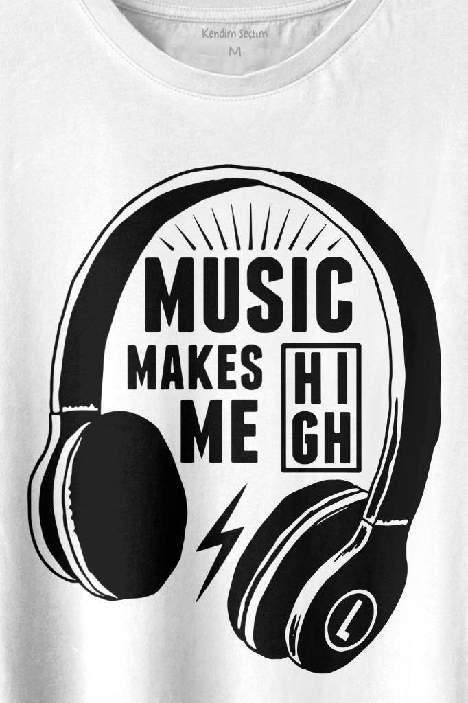 Lost Boyz Music Makes Me High Kulaklık Baskılı Beyaz Tişört Unisex - 2