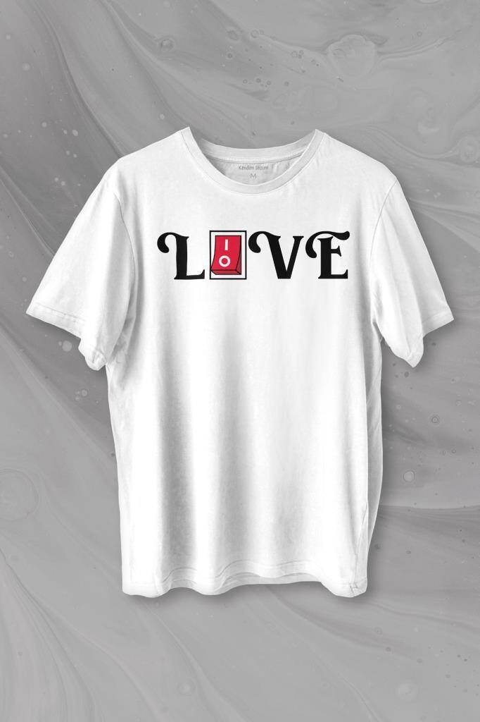 Love Live Tipografi Anahtar Baskılı Beyaz Tişört Unisex