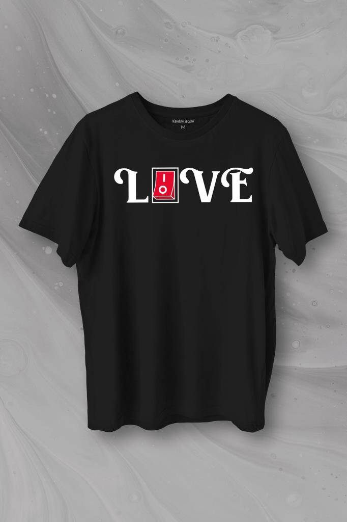 Love Live Tipografi Anahtar Baskılı Siyah Tişört Unisex