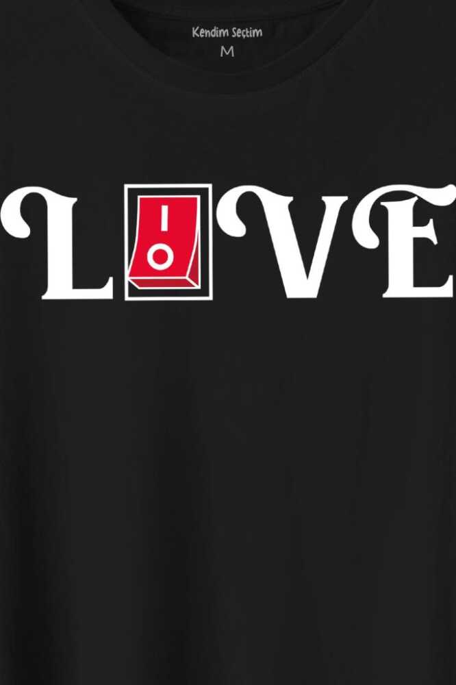 Love Live Tipografi Anahtar Baskılı Siyah Tişört Unisex (1)