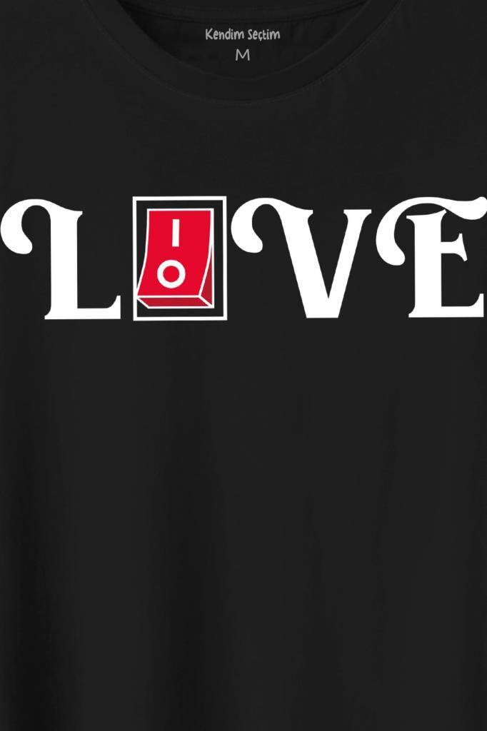 Love Live Tipografi Anahtar Baskılı Siyah Tişört Unisex (1)