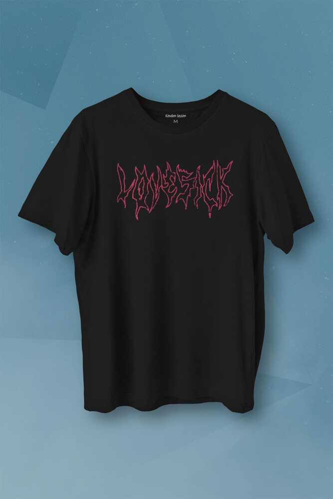 Lovesick Blackpink K-Pop Korea Gotik Baskılı Siyah Tişört Unisex