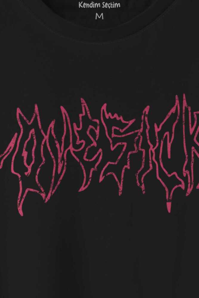 Lovesick Blackpink K-Pop Korea Gotik Baskılı Siyah Tişört Unisex (1)
