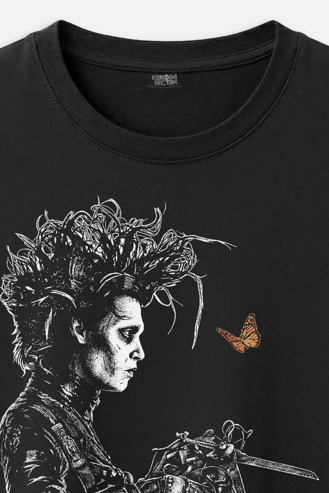 Makas Eller Edward Tim Burton Sinema Movie Johnny Depp Film Baskılı Unisex Regular Fit Siyah Tişört (1)