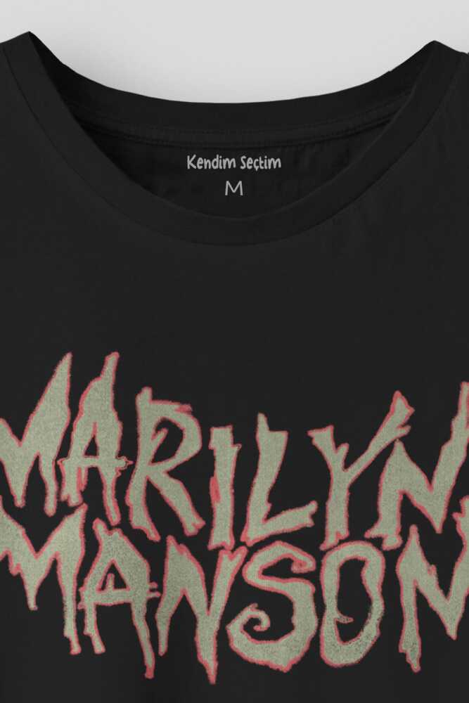 Marilyn Manson Logo Baskılı Siyah Tişört Metal Müzik Unisex Regular Fit (1)