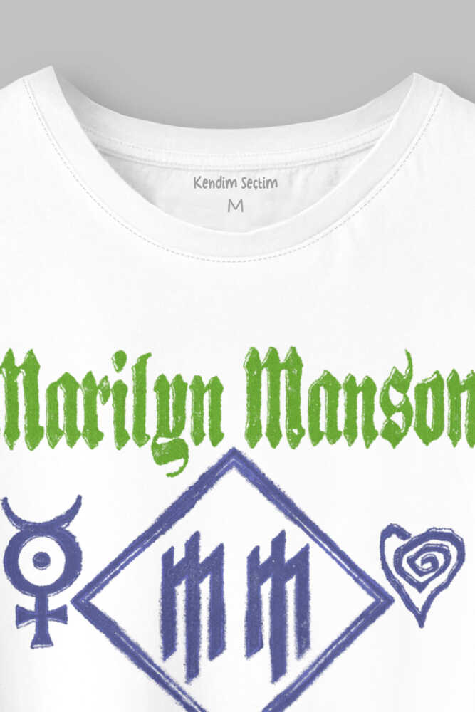 Marilyn Manson Logo Kalp Rock Metal Müzik Baskılı Beyaz Unisex Kısa Kollu Tişört (1)