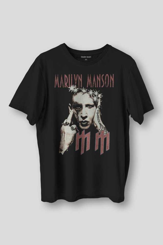 Marilyn Manson Rock Metal Müzik Baskılı Unisex Regular Fit Siyah Tişört