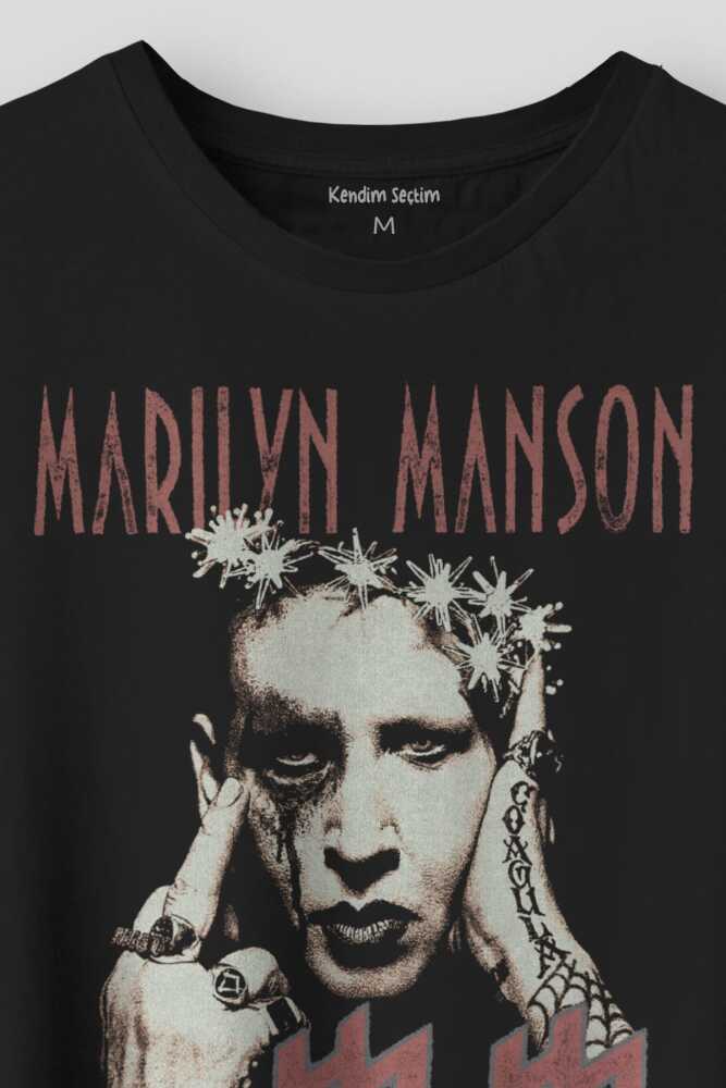 Marilyn Manson Rock Metal Müzik Baskılı Unisex Regular Fit Siyah Tişört (1)