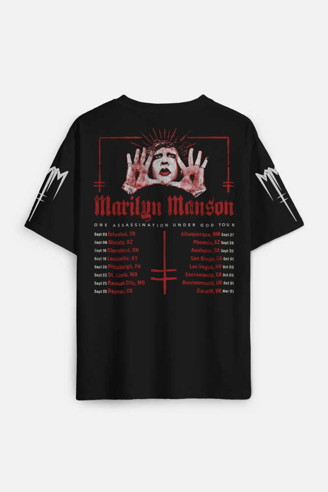 Marilyn Manson Tour Rock Metal Müzik Baskılı Siyah Oversize Tişört