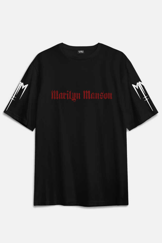 Marilyn Manson Tour Rock Metal Müzik Baskılı Siyah Oversize Tişört (1)