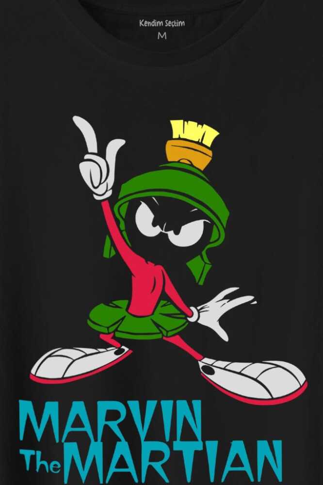 Marvin The Martian Marslı Marvin Çizgi Film Baskılı Siyah Tişört Unisex (1)