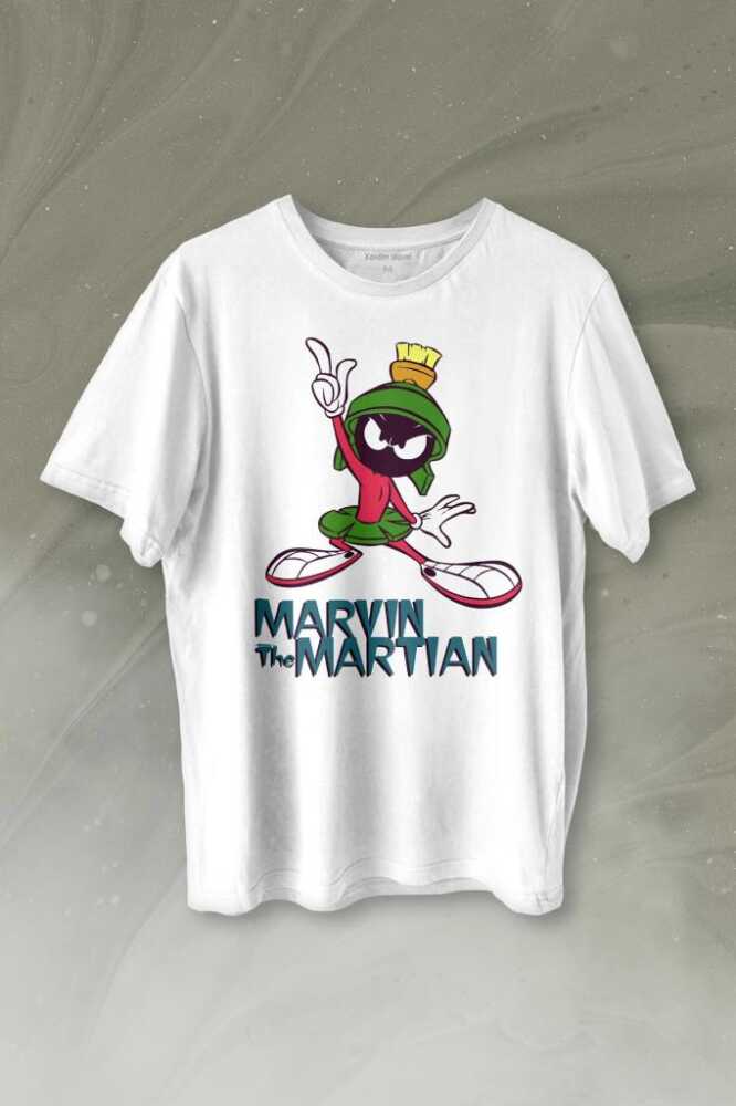 Marvin The Martian Marslı Marvin Çizgi Film Baskılı Beyaz Tişört Unisex