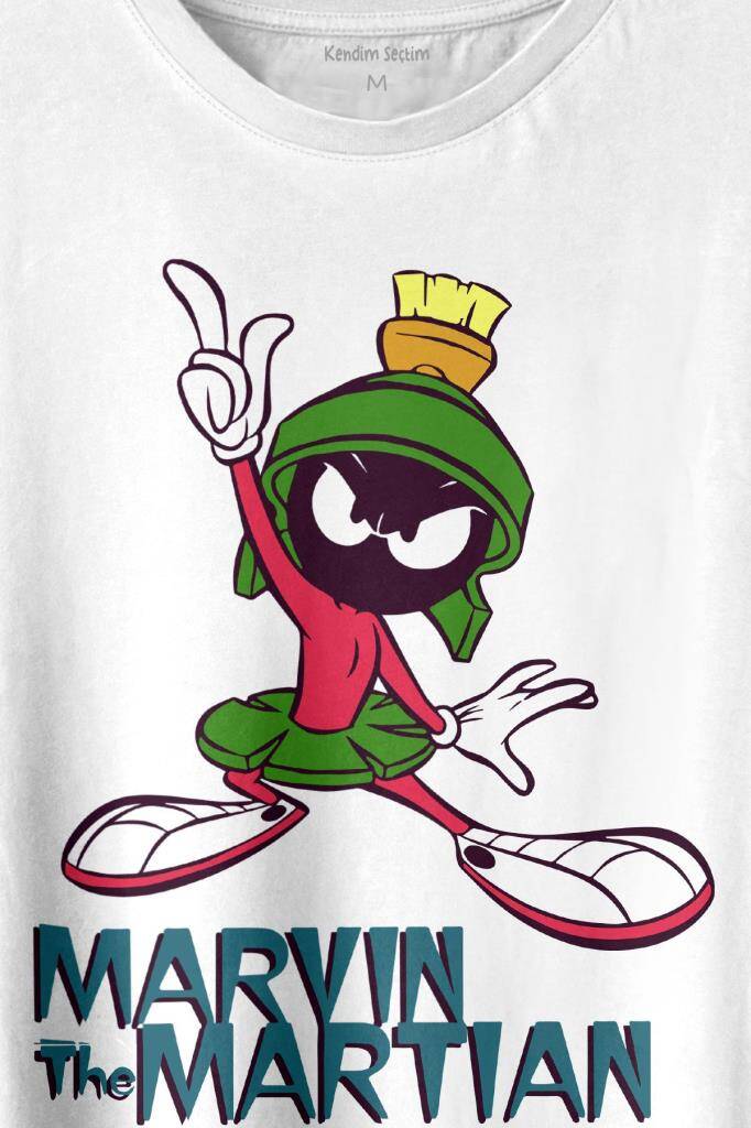 Marvin The Martian Marslı Marvin Çizgi Film Baskılı Beyaz Tişört Unisex (1)