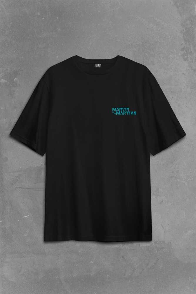 Marvin The Martian Marslı Marvin Çizgi Film Sırt Ön Baskılı Siyah Oversize Tişört Unisex (1)