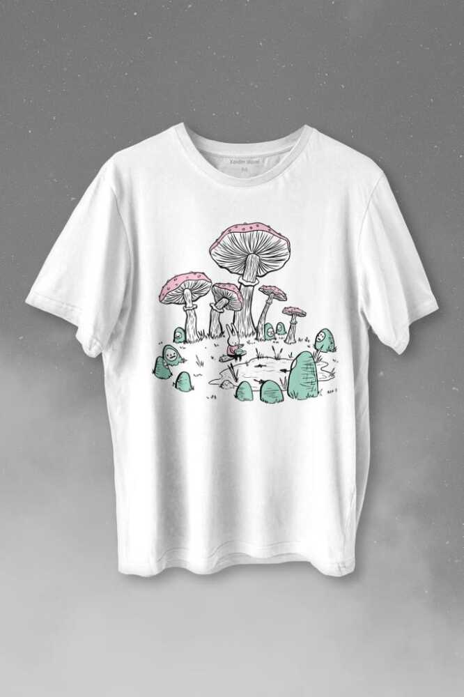 Mushroom Forest Mantar Orman Outdoor Retro Baskılı Tişört Unisex