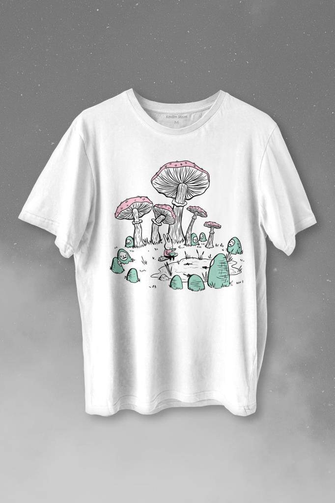 Mushroom Forest Mantar Orman Outdoor Retro Baskılı Tişört Unisex