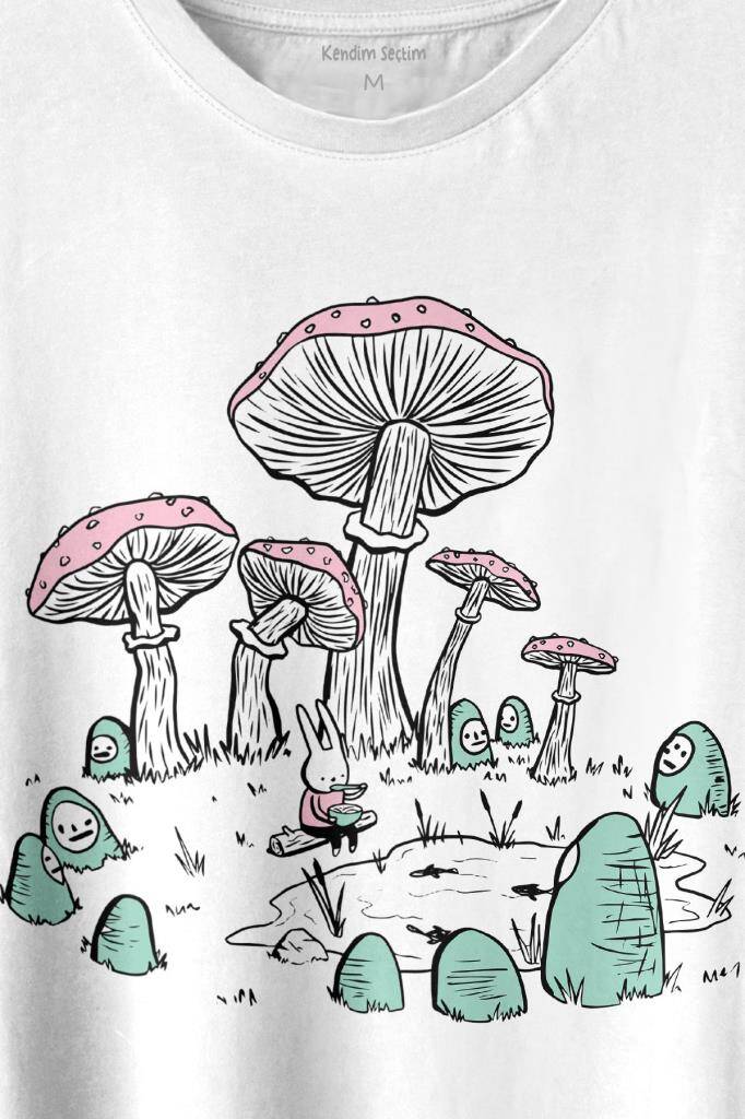 Mushroom Forest Mantar Orman Outdoor Retro Baskılı Tişört Unisex (1)