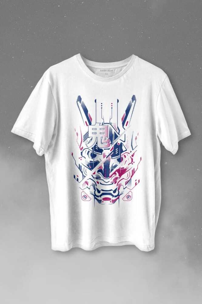 Mask Hannya Demon Japonca Japanese Maske Oni Baskılı Beyaz Tişört Unisex