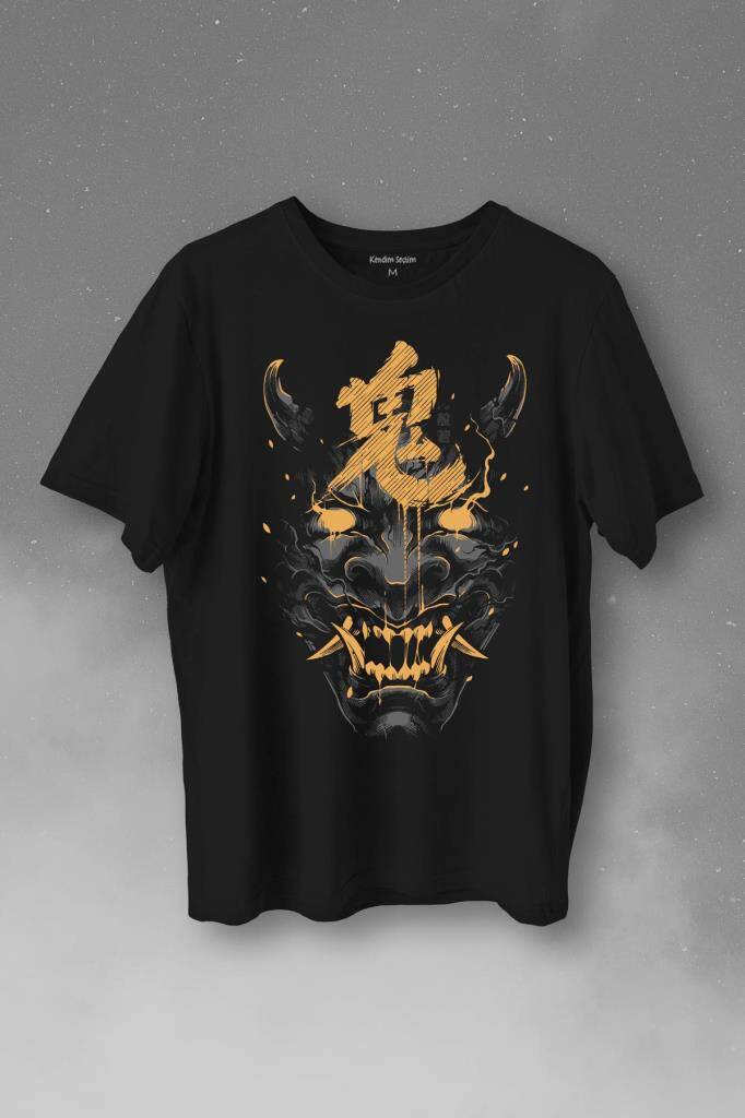 Mask Hannya Demon Maske Japonca Japanese Baskılı Tişört Unisex