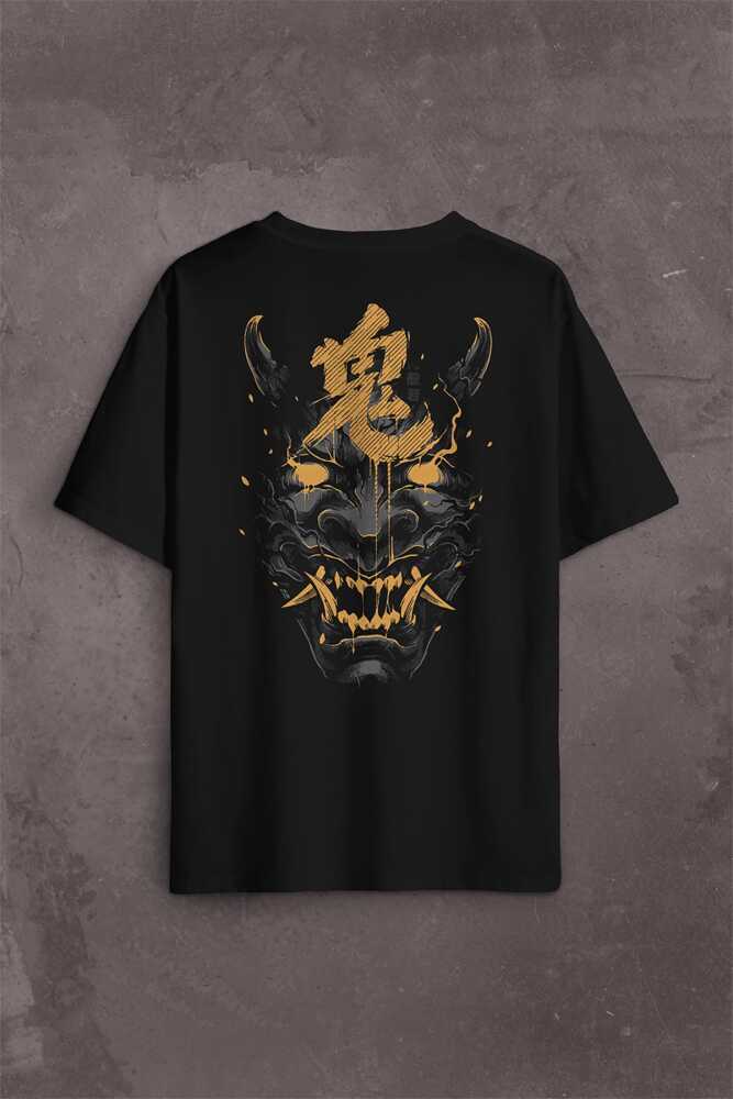 Mask Hannya Demon Maske Japonca Japanese Sırt Ön Baskılı Oversize Tişört Unisex