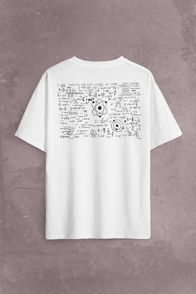 Matematik Fizik Formülü Denklem Sınav Sırt Ön Baskılı Beyaz Oversize Tişört Unisex