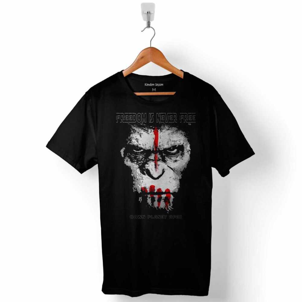Maymunlar Cehennemi Caesar Freedom Is Never Free Evrim Evolution Maymun Dawn Planet Apes Baskılı Tişört Unisex